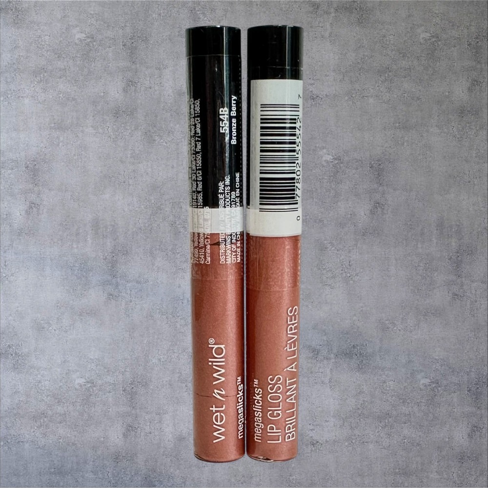 Wet n Wild Lip Gloss Womens 0.19oz 554B Bronze Berry NEW 2pk‎ MegaSlicks Shimmer